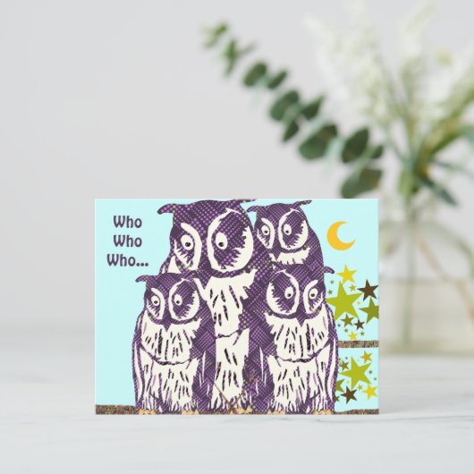 フクロウ一家を移した 案内ポストカード (スタンド正面)