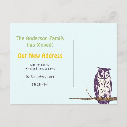 フクロウ一家を移した 案内ポストカード (裏面)