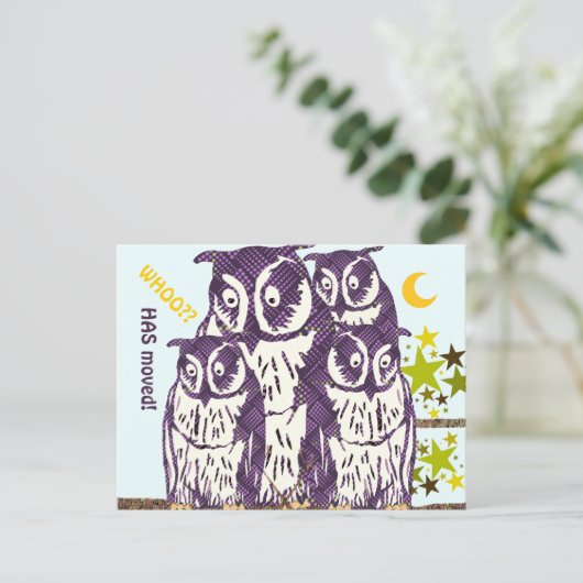 フクロウ一家を移した 案内ポストカード (スタンド正面)