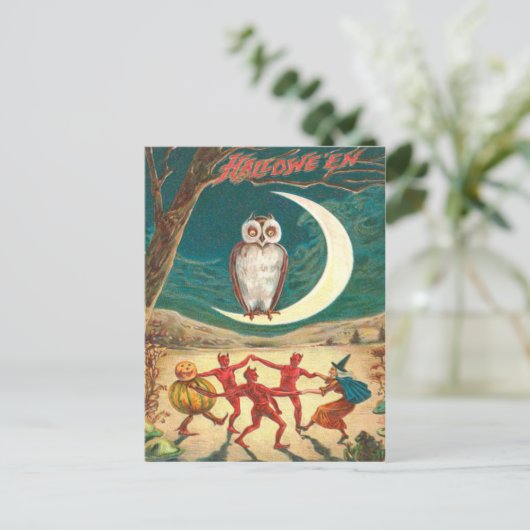 フクロウ三日月の魔女生き物 ポストカード (スタンド正面)