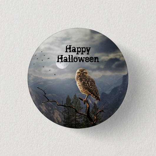 フクロウ不気味ムーングラフィックハロウィン 缶バッジ (正面)