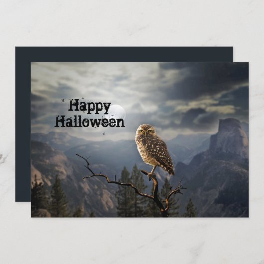 フクロウ不気味ムーングラフィックハロウィーンフラット シーズンカード (正面/裏面)