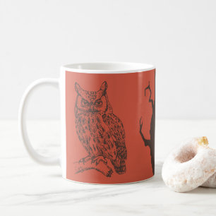 フクロウ不気味&ツリーイラストレーションマグ コーヒーマグカップ