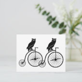 フクロウ乗りヴィンテージ自転車 ポストカード (スタンド正面)