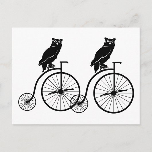 フクロウ乗りヴィンテージ自転車 ポストカード (正面)