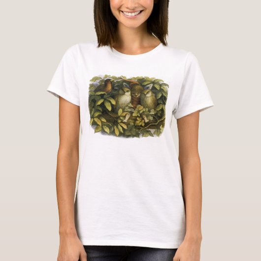 フクロウ付き妖精 – 女性のシャツ Tシャツ (正面)