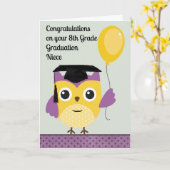 フクロウ付き姪のための第8級卒業カード カード (黄色い花)