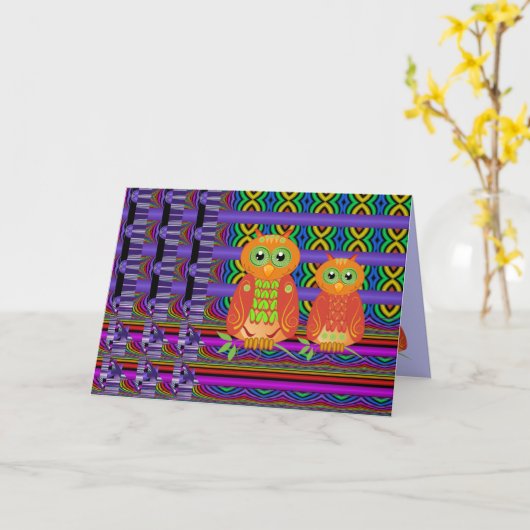 フクロウ付き装飾誕生日カード カード (黄色い花)