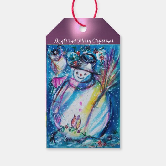 フクロウ付き雪だるま/クリスマスナイト，ピンク ギフトタグ (裏面)