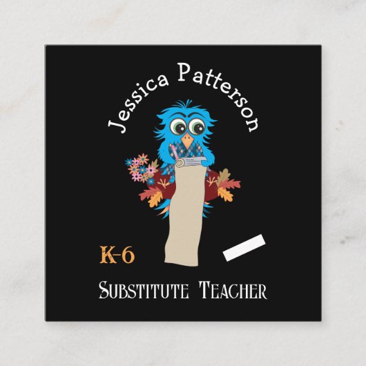 フクロウ代替先生チョーク連絡ボードカード スクエア名刺 (正面)