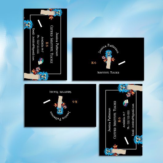 フクロウ代替先生黒連絡カード 名刺