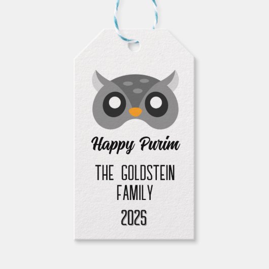 フクロウ仮装のプリムフクロウ ギフトタグ (正面)