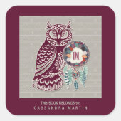 フクロウ先住民アメリカン動物霊書 スクエアシール (正面)