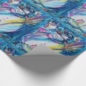 フクロウ冬の休日の挨拶を持つ雪だるま ラッピングペーパー (角)