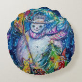 フクロウ冬の雪だるま ラウンドクッション (裏面)