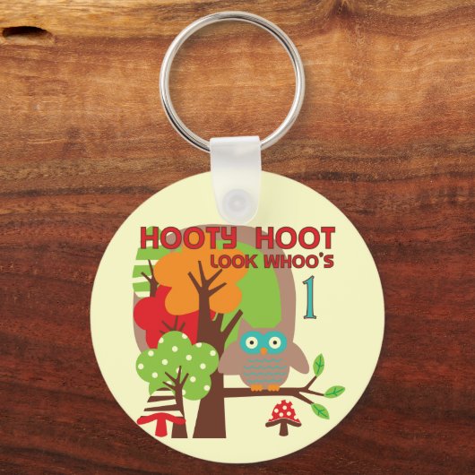 フクロウ初誕生日Tシャツとギフト キーホルダー (正面)