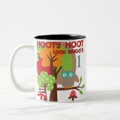 フクロウ初誕生日Tシャツとギフト ツートーンマグカップ (左)