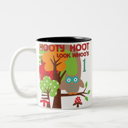 フクロウ初誕生日Tシャツとギフト ツートーンマグカップ (左)