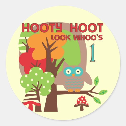 フクロウ初誕生日Tシャツとギフト ラウンドシール (正面)
