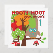 フクロウ初誕生日Tシャツとギフト 招待状 (正面/裏面)