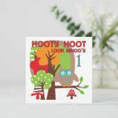 フクロウ初誕生日Tシャツとギフト 招待状 (スタンド正面)