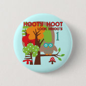 フクロウ初誕生日Tシャツとギフト 缶バッジ (正面)