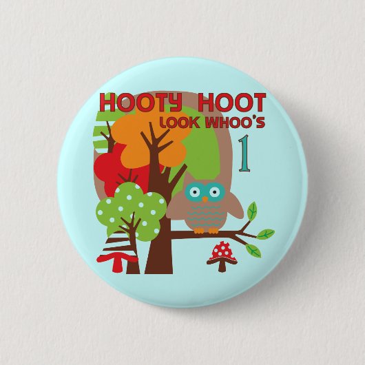 フクロウ初誕生日Tシャツとギフト 缶バッジ (正面)