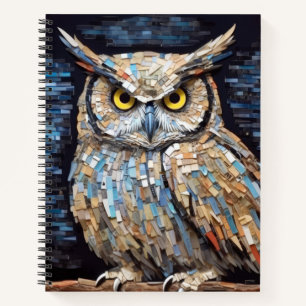 フクロウ動物の鳥アートデコールモザイク絵を描ー ノートブック