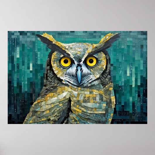 フクロウ動物の鳥アートデコールモザイク絵を描ー ポスター (正面)
