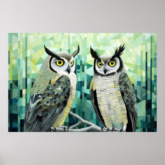 フクロウ動物の鳥アートデコールモザイク絵を描ー ポスター (正面)