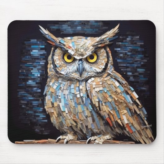 フクロウ動物の鳥アートデコールモザイク絵を描ー マウスパッド (正面)