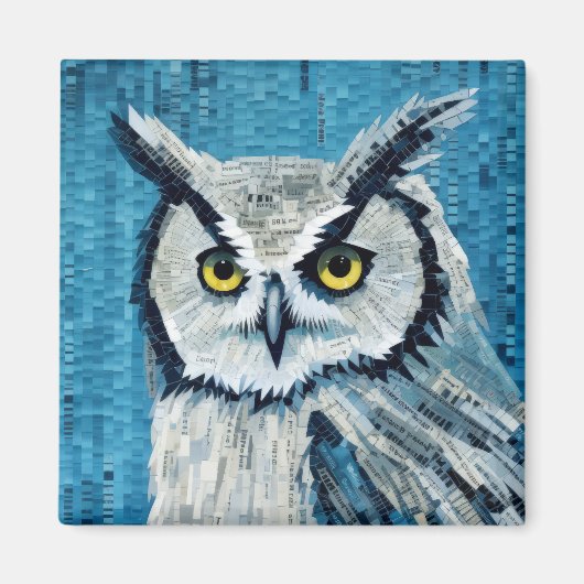 フクロウ動物の鳥アートデコールモザイク絵を描ー マグネット (正面)