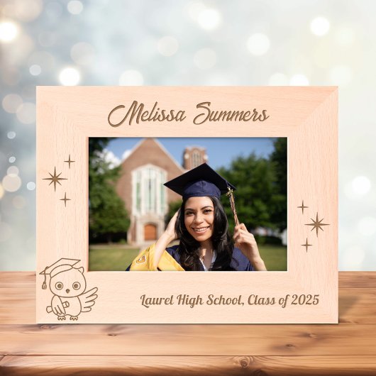 フクロウ卒業帽子スクロール7 x 5 レーザー彫刻フレーム