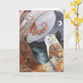 フクロウ及びドリュアスの挨拶状 カード (黄色い花)