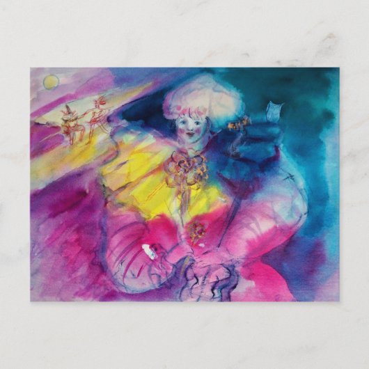 フクロウ及びバイオリン付きピエロ ポストカード (正面)