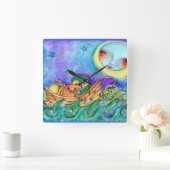 フクロウ及びプッシェット回収時計 スクエア壁時計 (ホーム)