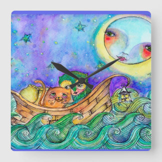 フクロウ及びプッシェット回収時計 スクエア壁時計