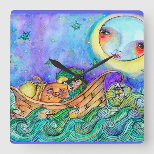 フクロウ及びプッシェット回収時計 スクエア壁時計 (正面)