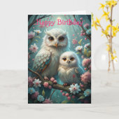 フクロウ及びベビー誕生日カード カード (黄色い花)