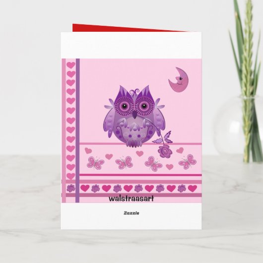 フクロウ及び仲の良い恋人同士が付いているロマンチックなバレンタインデーカード シーズンカード (裏面)