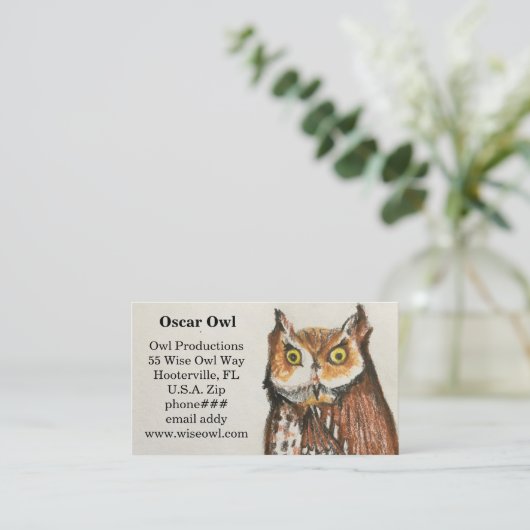 フクロウ名刺茶色の賢いフクロウ 名刺 (スタンド正面)