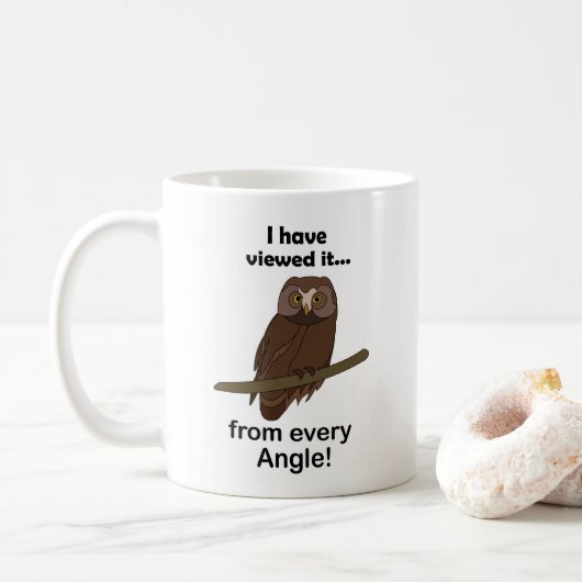 フクロウ名言: あらゆる角度から見てきたよ 面白い コーヒーマグカップ (ドーナツ)