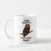 フクロウ名言: あらゆる角度から見てきたよ 面白い コーヒーマグカップ (左)