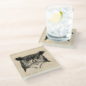 フクロウ図解入りの、写真付きのの芸術 ガラスコースター (アングル)