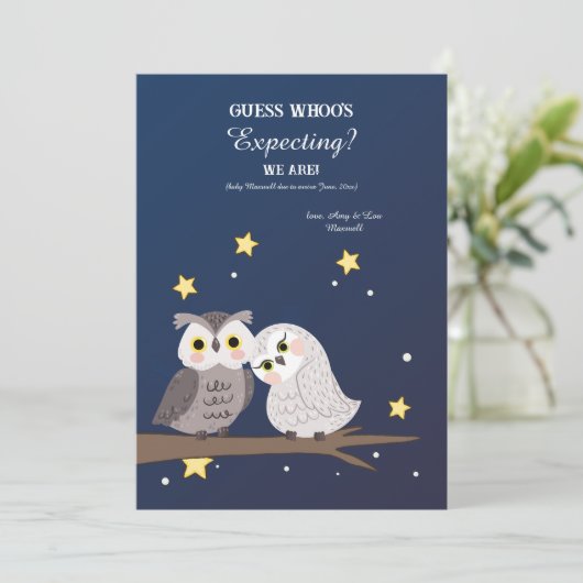 フクロウ夫婦の妊娠の発表 招待状 (スタンド正面)