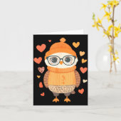 フクロウ好きなハートの女の子 バレンタインデー 女性 フクロウ カード (黄色い花)