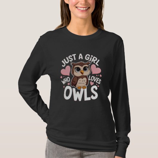フクロウ好きな女の子 かわいい動物好き Tシャツ (正面)