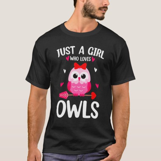 フクロウ好きな女の子 キッズ ガール フクロウ Tシャツ (正面)