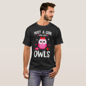 フクロウ好きな女の子 キッズ ガール フクロウ Tシャツ (正面フル)