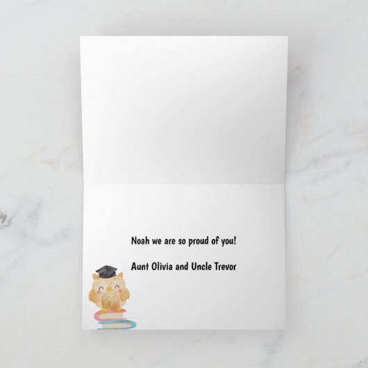 フクロウ学校幼稚園卒園おめでとう カード (内部)